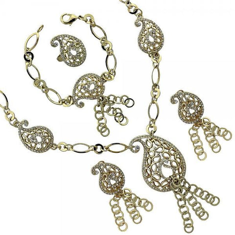 Collar, Pulso, Arete y Anillo 06.59.0059 Oro Laminado, Diseño de Filigrana, con Cristal Blanca, Dorado
