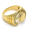 Anillo de Hombre 01.185.0005.09 Oro Laminado, Diseño de Caballo, con Zirconia Cubica Blanca y Rubi, Diamantado, Dorado