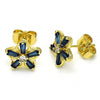 Arete Dormilona 02.210.0250.6 Oro Laminado, Diseño de Flor, con Zirconia Cubica Zafiro Azul y Blanca, Pulido, Dorado