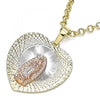 Dije Religioso 05.380.0132 Oro Laminado, Diseño de Guadalupe y Corazon, Diseño de Guadalupe, Diamantado, Tricolor
