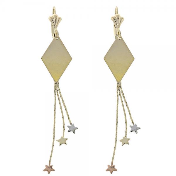 Arete Largo 75.006 Oro Laminado, Diseño de Estrella, Cepillado, Dorado