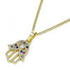 Collares con Dije 04.210.0056.1.20 Oro Laminado, Diseño de Mano de Dios, con Micro Pave Multicolor y Blanca, Pulido, Dorado