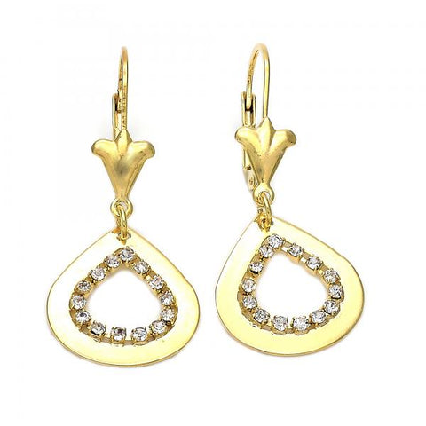 Arete Colgante 95.001 Oro Laminado, Diseño de Gota, con Zirconia Cubica Blanca, Pulido, Dorado