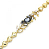 Pulsera Elegante 03.210.0114.07 Oro Laminado, Diseño de Oja y Corazon, Diseño de Oja, con Zirconia Cubica Negro y Blanca, Pulido, Dorado