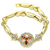 Pulsera Elegante 03.210.0130.08 Oro Laminado, Diseño de Flor y Besos y Abrazos, Diseño de Flor, con Zirconia Cubica Granate y Blanca, Pulido, Dorado