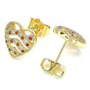Arete Dormilona 02.156.0496.1 Oro Laminado, Diseño de Corazon, con Micro Pave Granate y Blanca, Pulido, Dorado