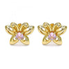 Arete Dormilona 02.387.0020 Oro Laminado, Diseño de Mariposa, con Zirconia Cubica Rosado, Pulido, Dorado
