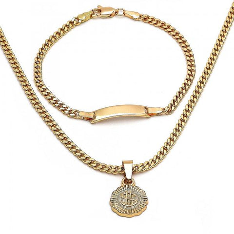 Collar y Pulso 06.63.0263 Oro Laminado, Diseño de Dinero, Pulido, Dorado