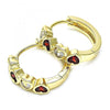 Argolla Huggie 02.237.0029.2.15 Oro Laminado, Diseño de Corazon, con Zirconia Cubica Granate y Blanca, Pulido, Dorado