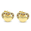 Arete Dormilona 02.156.0271.2 Oro Laminado, Diseño de Corazon, con Micro Pave Granate y Blanca, Pulido, Dorado