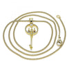 Collares con Dije 04.156.0432.1.20 Oro Laminado, Diseño de Llave, con Micro Pave Granate y Blanca, Pulido, Dorado