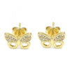 Arete Dormilona 02.94.0132 Oro Laminado, Diseño de Mariposa, con Micro Pave Blanca, Pulido, Dorado