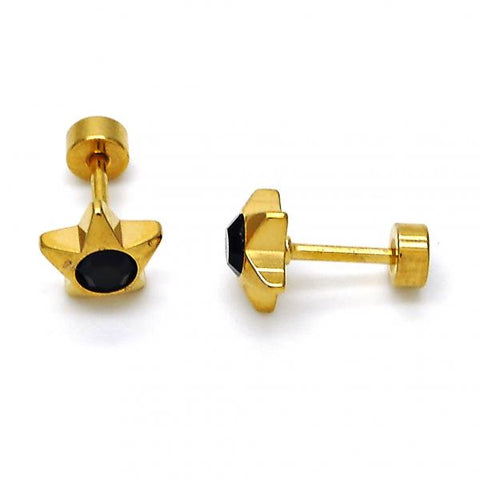 Arete Dormilona 02.271.0016.7 Acero Inoxidable, Diseño de Estrella, con Cristal Negro, Pulido, Dorado