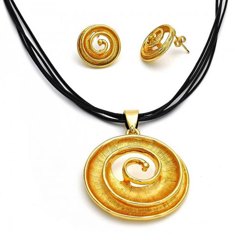 Collar y Arete 06.59.0107.1 Oro Laminado, Diseño de Espiral, Pulido, Dorado