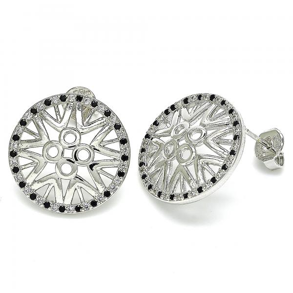 Arete Dormilona 02.233.0018.4 Rodio Laminado, con Micro Pave Negro y Blanca, Pulido, Rodinado
