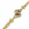 Pulsera Elegante 03.357.0012.2.07 Oro Laminado, Diseño de Flor, con Zirconia Cubica Granate y Blanca, Pulido, Dorado