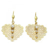 Arete Colgante 69.014 Oro Laminado, Diseño de Corazon, con Zirconia Cubica , Diamantado, Dorado