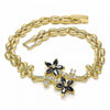 Pulsera Elegante 03.357.0011.3.07 Oro Laminado, Diseño de Flor, con Zirconia Cubica Negro y Blanca, Pulido, Dorado