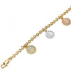 Pulsera de Dije 03.351.0025.07 Oro Laminado, Diseño de San Benito, Diamantado, Tricolor
