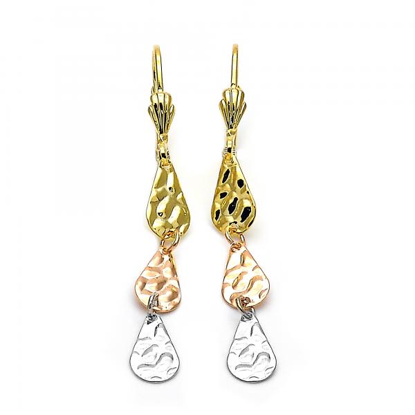 Arete Largo 02.63.2146 Oro Laminado, Diseño de Gota, Diamantado, Tricolor