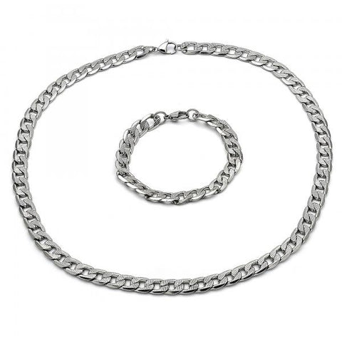 Collar y Pulso 06.278.0005 Acero Inoxidable, Diseño de Cubana Pave, Diamantado,