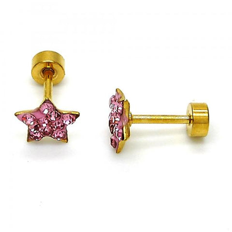 Arete Largo 02.271.0021.11 Acero Inoxidable, Diseño de Estrella, con Cristal Rosa, Pulido, Dorado