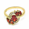 Anillo Multi Piedra 01.283.0014.08 Oro Laminado, con Zirconia Cubica Granate y Blanca, Pulido, Dorado