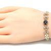 Pulsera Elegante 03.357.0013.3.07 Oro Laminado, con Zirconia Cubica Negro y Blanca, Pulido, Dorado