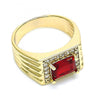 Anillo de Hombre 01.266.0048.1.10 Oro Laminado, con Zirconia Cubica Granate y Micro PaveBlanca, Pulido, Dorado