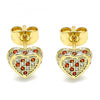 Arete Dormilona 02.344.0019.2 Oro Laminado, Diseño de Corazon, con Micro Pave Granate y Blanca, Pulido, Dorado