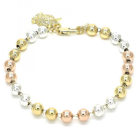 Rosario de Pulsera 03.351.0083.08 Oro Laminado, Diseño de Buho, Pulido, Tricolor
