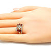 Anillo Multi Piedra 01.210.0098.1.08 Oro Laminado, con Zirconia Cubica Rubi y Blanca, Pulido, Dorado