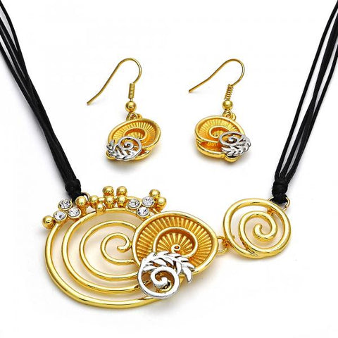 Collar y Arete 06.59.0109.1 Oro Laminado, Diseño de Espiral y Oja, Diseño de Espiral, con Cristal Blanca, Pulido, Dos Tonos