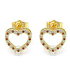 Arete Dormilona 02.94.0093.1 Oro Laminado, Diseño de Corazon, con Micro Pave Granate y Blanca, Pulido, Dorado