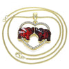 Collares con Dije 04.380.0023.20 Oro Laminado, Diseño de Elefante y Corazon, Diseño de Elefante, con Cristal Granate y Blanca, Pulido, Dorado