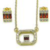 Juego de Arete y Dije de Adulto 10.196.0154.2 Oro Laminado, Diseño de Baguette, con Zirconia Cubica Granate y Blanca, Pulido, Dorado