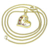 Collares con Dije 04.195.0013.1.20 Oro Laminado, Diseño de Corazon y Arco, Diseño de Corazon, con Zirconia Cubica Granate y Blanca, Pulido, Dorado