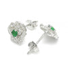 Arete Dormilona 02.371.0003.1 Plata Rodinada, Diseño de Flor, con Zirconia Cubica Verde y Blanca, Pulido, Rodinado