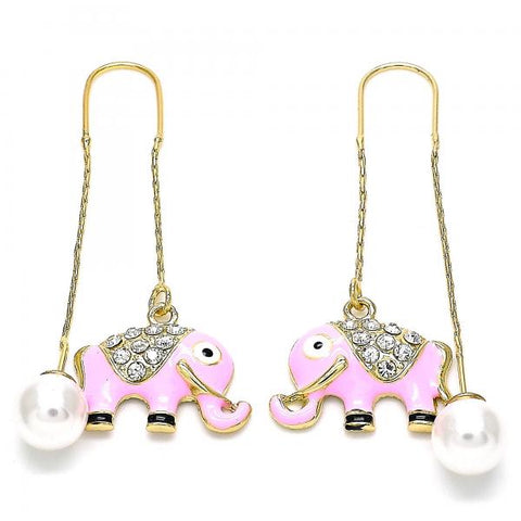 Arete Violador 02.380.0029 Oro Laminado, Diseño de Elefante, con Cristal Blanca, Esmaltado Rosado, Dorado