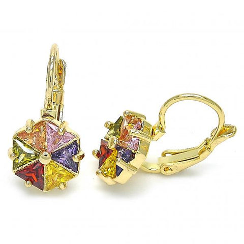 Arete Gancho Frances 02.210.0225.1 Oro Laminado, con Zirconia Cubica Multicolor, Pulido, Dorado