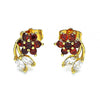 Arete Dormilona 02.387.0093 Oro Laminado, Diseño de Flor y Oja, Diseño de Flor, con Zirconia Cubica Granate y Blanca, Pulido, Dorado