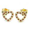 Arete Dormilona 02.156.0388.1 Oro Laminado, Diseño de Corazon, con Micro Pave Granate y Blanca, Pulido, Dorado