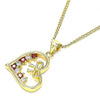 Collares con Dije 04.195.0013.1.20 Oro Laminado, Diseño de Corazon y Arco, Diseño de Corazon, con Zirconia Cubica Granate y Blanca, Pulido, Dorado