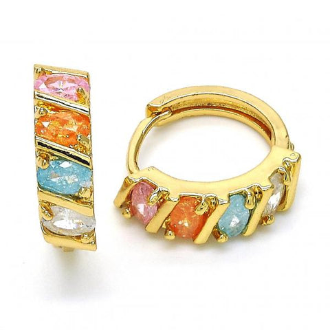 Argolla Huggie 02.210.0083.2.15 Oro Laminado, con Zirconia Cubica Multicolor, Pulido, Dorado
