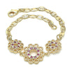 Pulsera Elegante 03.233.0045.08 Oro Laminado, Diseño de Flor, con Zirconia Cubica Rubi y Blanca, Pulido, Dorado