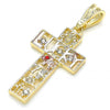Dije Religioso 05.351.0058 Oro Laminado, Diseño de Cruz y Buho, Diseño de Cruz, con Cristal Granate y Blanca, Pulido, Tricolor
