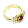 Anillo Multi Piedra 01.221.0013.09 Oro Laminado, con Zirconia Cubica Granate y Blanca, Pulido, Dorado