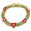Pulsera Elegante 03.331.0220.07 Oro Laminado, Diseño de Corazon y Bismarco, Diseño de Corazon, Esmaltado Rojo, Dorado