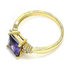 Anillo Multi Piedra 01.210.0119.06 Oro Laminado, con Zirconia Cubica Amatista y Blanca, Pulido, Dorado