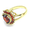 Anillo Multi Piedra 01.346.0018.2.07 Oro Laminado, Diseño de Corazon, con Zirconia Cubica Granate, Pulido, Dorado